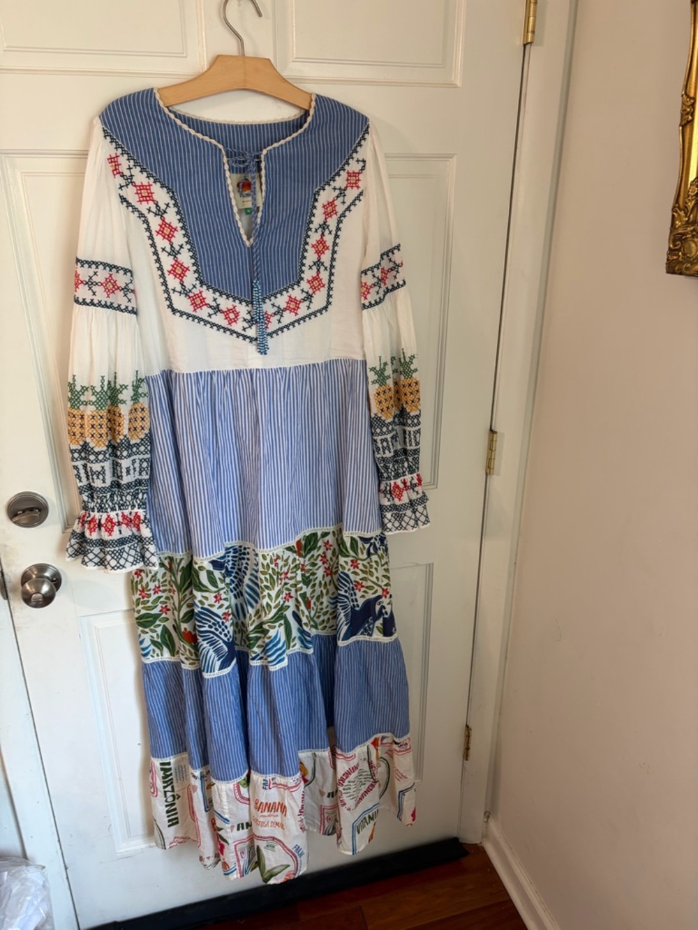 Farm Rio 100% Cotton Pineapple Beach Embroidered Maxi Dress Medium